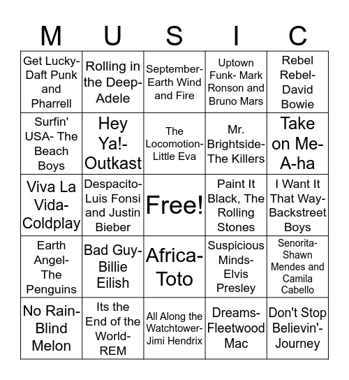 Music Bingo Card