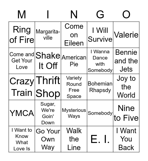 Variety Round Bingo Card