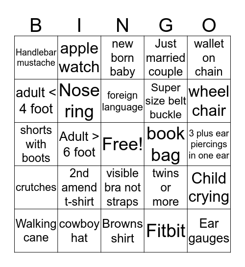 Gate Worker Bingo Card