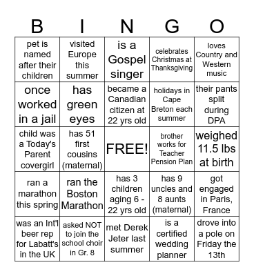 Faith Day 2012 c Bingo Card