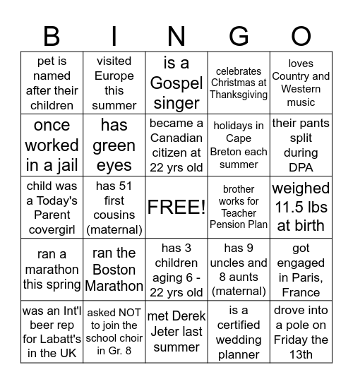 Faith Day 2012 c Bingo Card