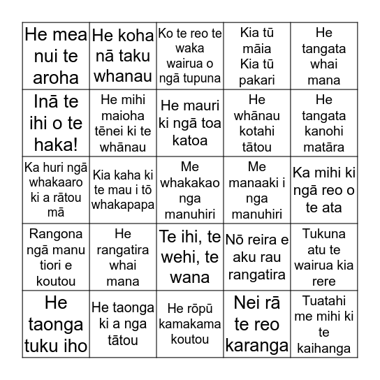 Kei a wai te kōrero ...? Bingo Card