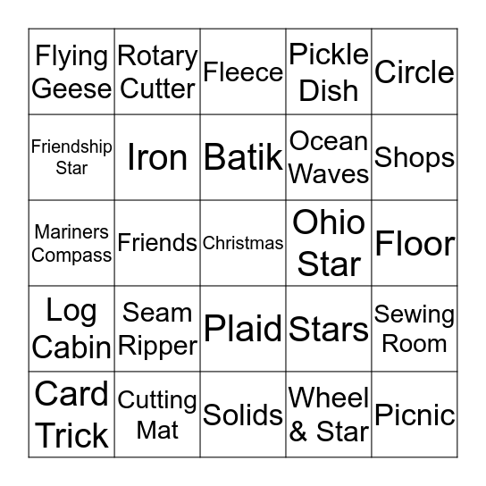 QUILTO Bingo Card