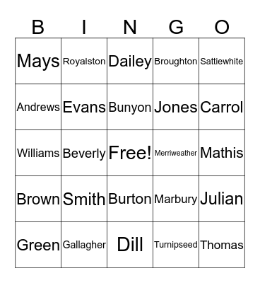 CARROLL FAMILY REUNION GATHERING  Bingo Card