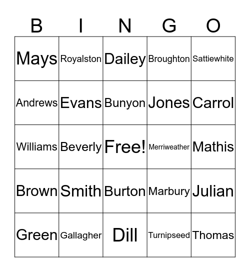 CARROLL FAMILY REUNION GATHERING  Bingo Card
