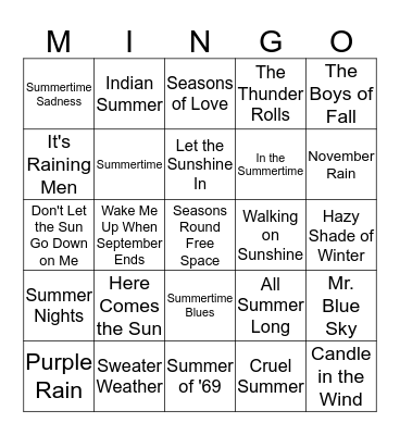 Seasons/Weather/Months Bingo Card