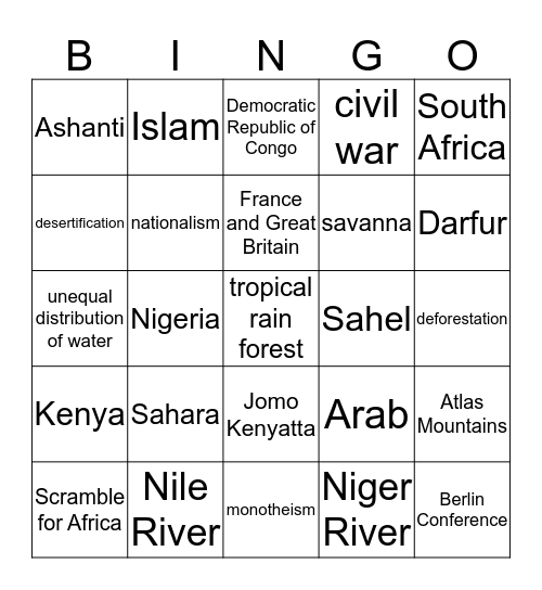 AFRICA REVIEW Bingo Card