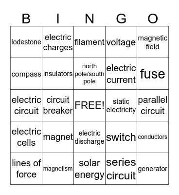 4th Grade Science Unit D Vocab. Bingo Card