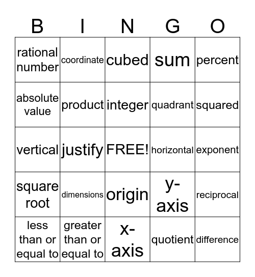 PACE 2nd 6 weeks Bingo Card