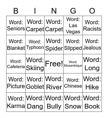 Story telling Bingo Card
