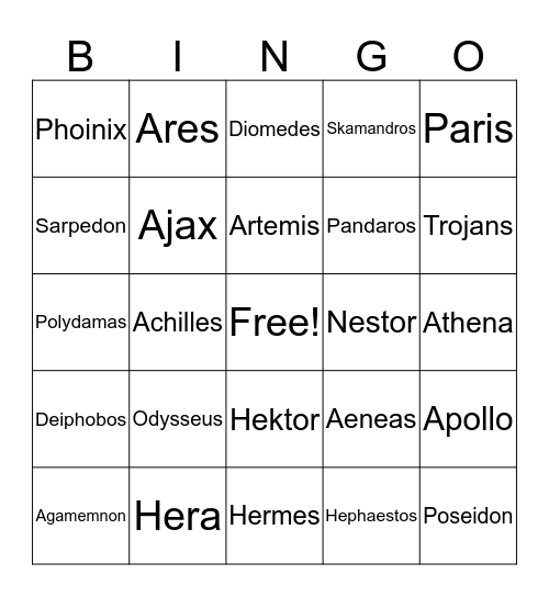 Homeric BINGO  Bingo Card