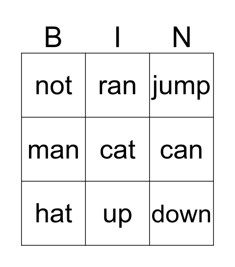 Spelling list 1 Bingo Card