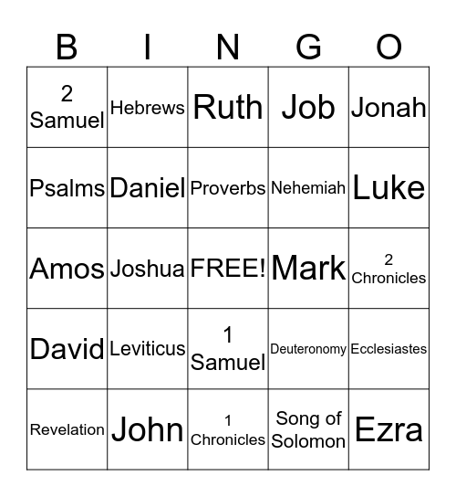 Books of Bible Bingo Card