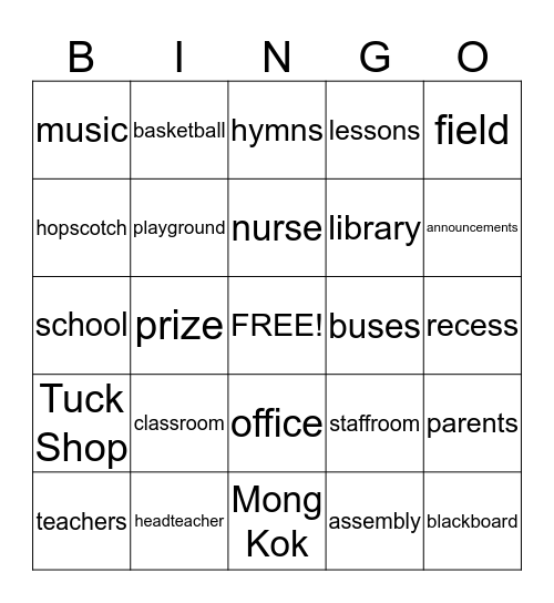 G1 My School Bingo Card