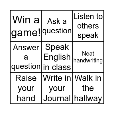 Classroom Rules Bingo Card