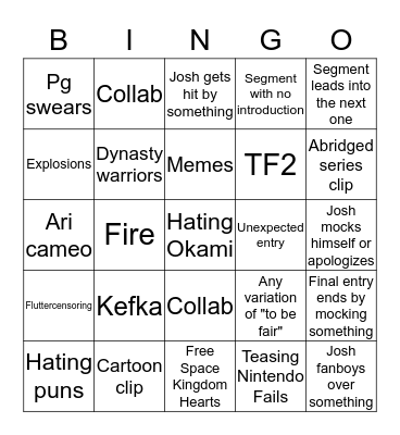 Joshscorcher Countdown Bingo Card