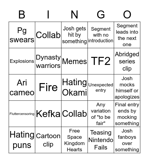 Joshscorcher Countdown Bingo Card