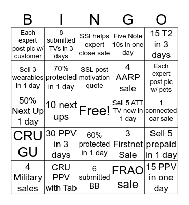 Team Bingo Card
