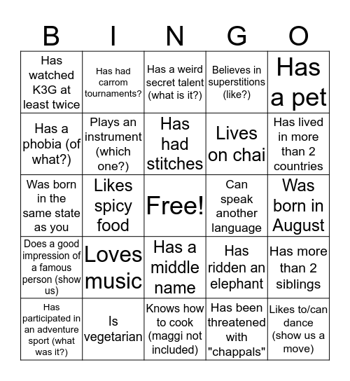 Human Bingo (Find Someone Who...) Bingo Card