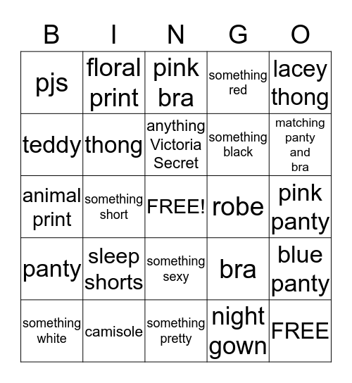 Maegan's Shower Bingo Card