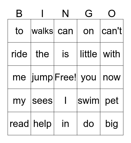 PP1 Vocabulary Bingo Card