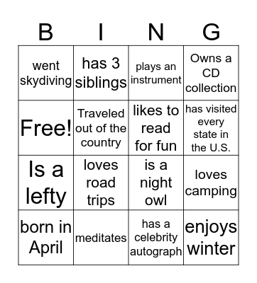 What do we have in common? Bingo Card