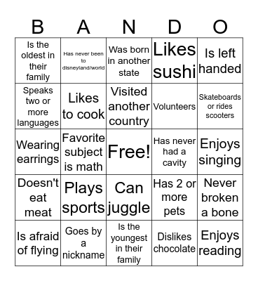 Bando Bingo Card