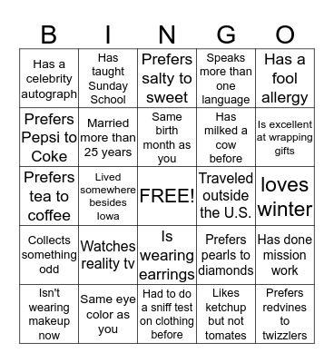 People Bingo Card