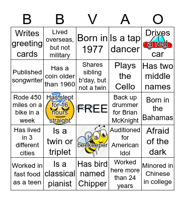 Getting to know you !! Bingo Card