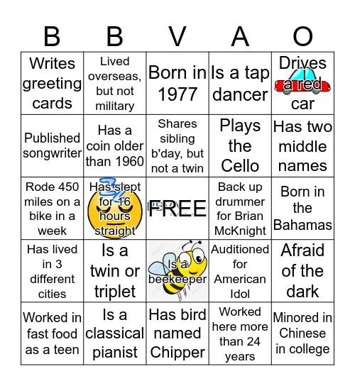 Getting to know you !! Bingo Card