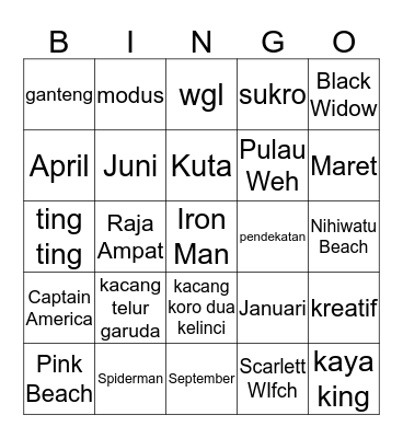 Bingonya Jaebeom Bingo Card