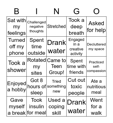 Self-Care Bingo Card