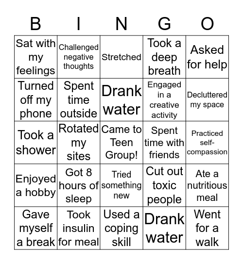 Self-Care Bingo Card