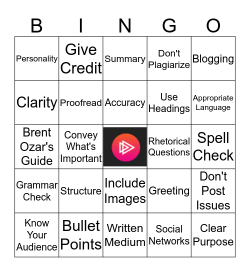 Communications: WRITING Bingo Card