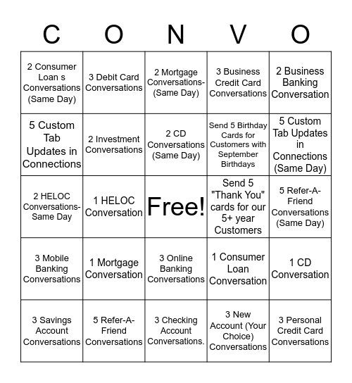 CONVO: Conversation Bingo! Bingo Card