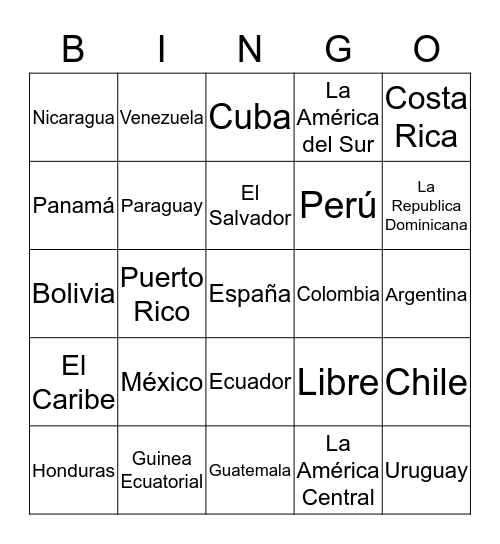 Los países hispanohablantes  Bingo Card
