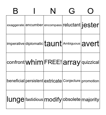 Vocabulary Bingo Card