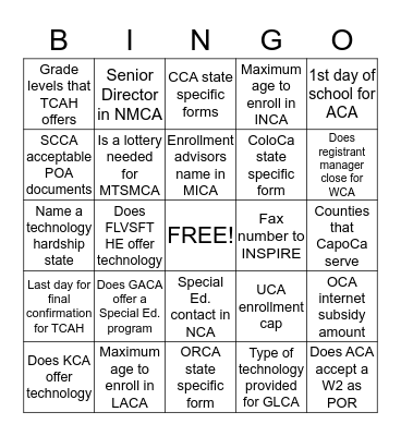 CA Schools Bingo Card