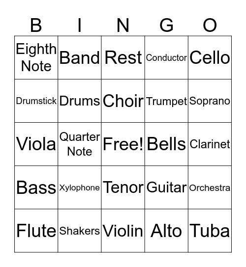 Music Bingo Card