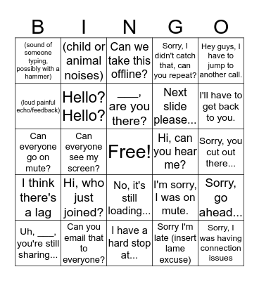 Conference Call Bingo Card