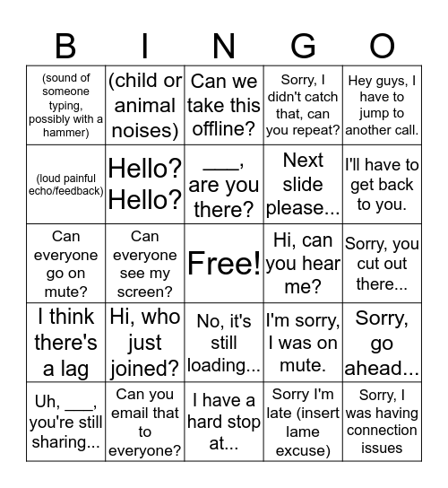 Conference Call Bingo Card