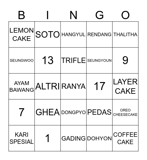 RANYA MENANG BINGO 2019 Bingo Card