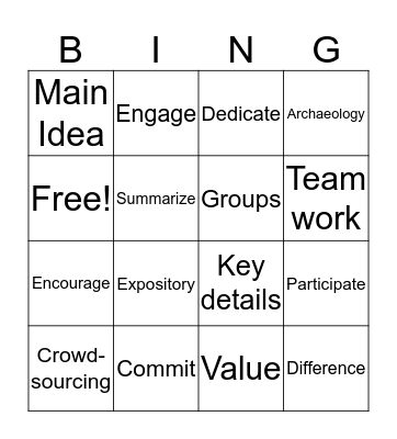 Panorama Vocab  Bingo Card