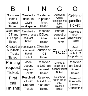 Customer Service Week BINGO Card