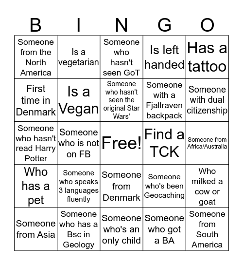 Find Someone! Bingo Card