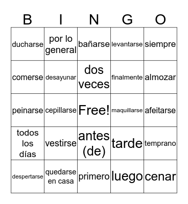 Vocabulario: La rutina diaria Bingo Card