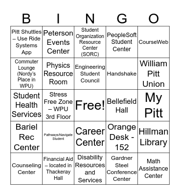 Campus Resources Bingo Card