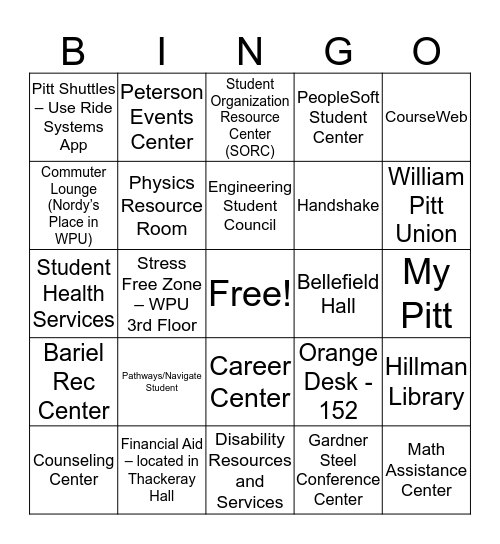 Campus Resources Bingo Card