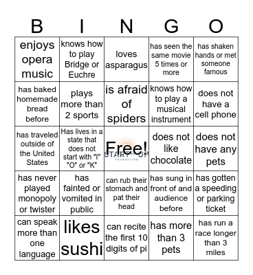 Find someone who... Bingo Card
