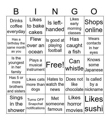 Get to Know You BINGO Card